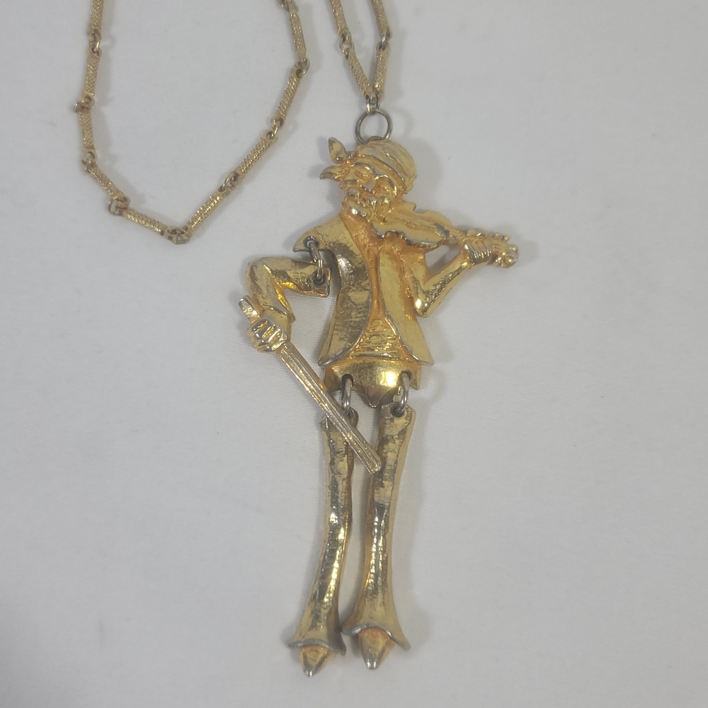 Vintage Gold and Silver Violinist Pendant Necklace